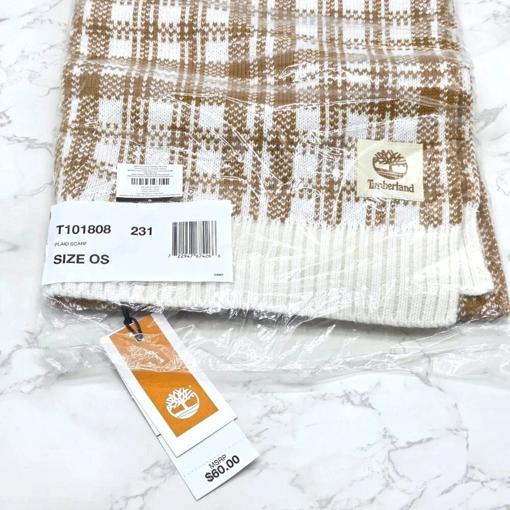 Timberland Scarf Buffalo Plaid Brown White Mens Womens Soft Quiet Luxury Preppy